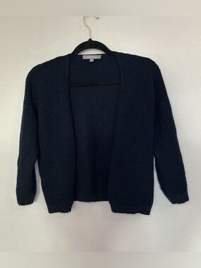 Neiman Marcus  Cashmere Collection Women's Navy Ribbed Open-Front Cardigan XS